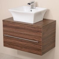 Aspen 750mm Wall Hung Vanity Unit & Countertop Basin - Walnut Single Drawer
