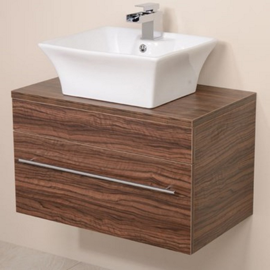 Aspen 750mm Wall Hung Vanity Unit & Countertop Basin - Walnut Single Drawer