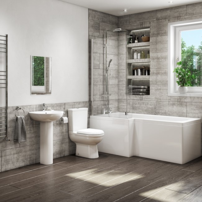1700mm L Shaped Bath Suite with Toilet Basin Front Panel & Screen - Left Hand