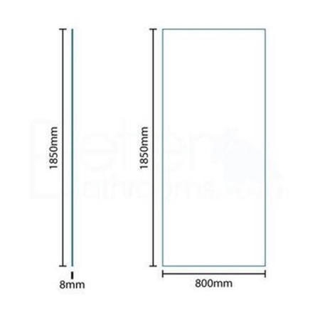 Walk-In Reversible Wetroom Shower Screen - 1850 x 800mm - 8mm Glass
