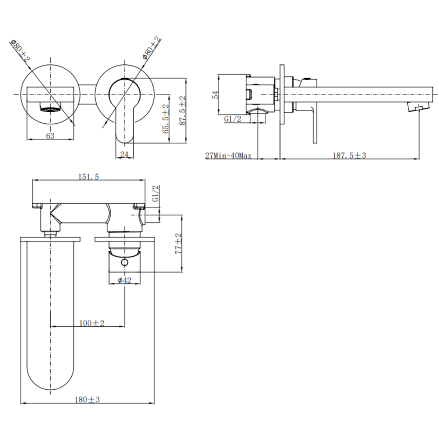 Chrome basin tap and wall mounted bath filler tap pack - Como