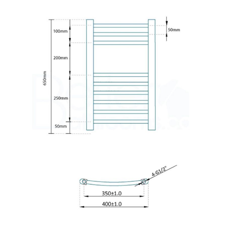 Eco Heat 650 x 400mm Curved Chrome Heated Towel Rail