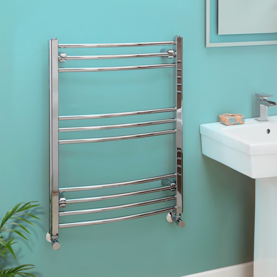 Eco Heat 800 x 600mm Curved Chrome Heated Towel Rail