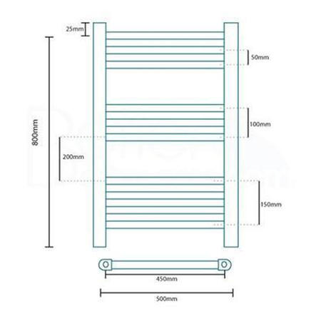 Eco Heat 800 x 500mm Straight Chrome Heated Towel Rail