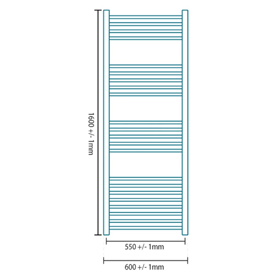 Eco Heat 1600 x 500mm Straight Chrome Heated Towel Rail
