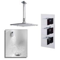 Cube Triple Valve with 175mm Square Shower Valve Ceiling Arm Filler & Overflow