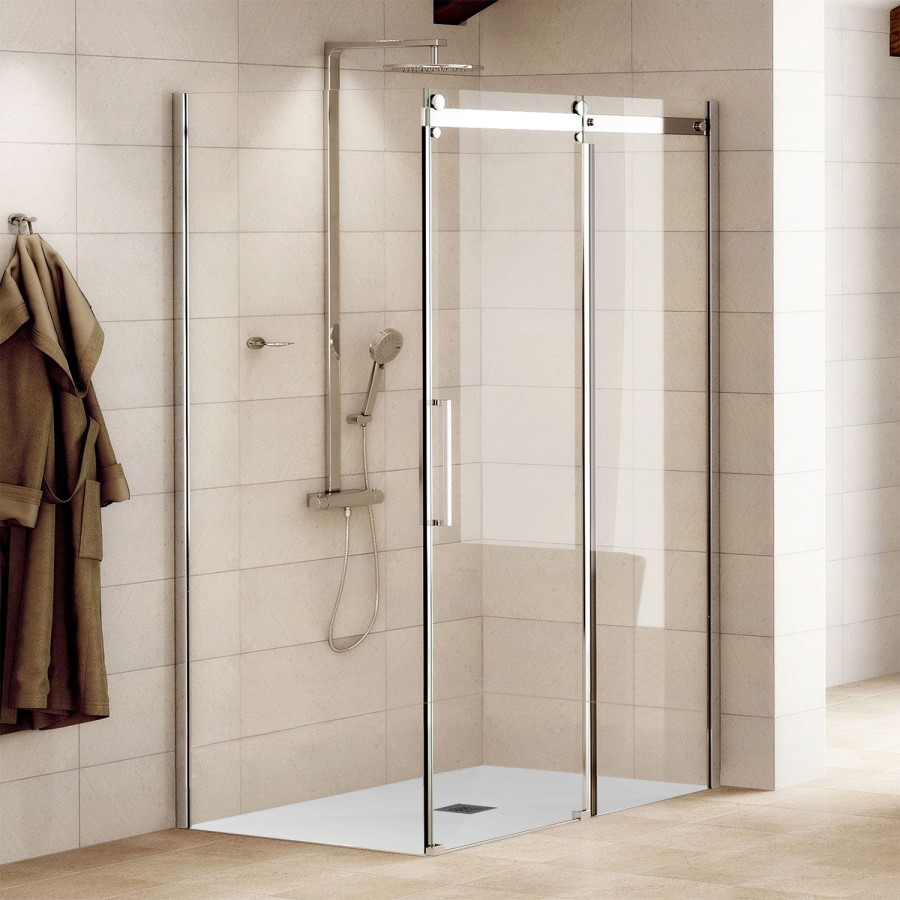 1200mm x 800 Frameless Sliding Door and Side Panel with Shower Tray 8mm Glass - Aquafloe Elite ll