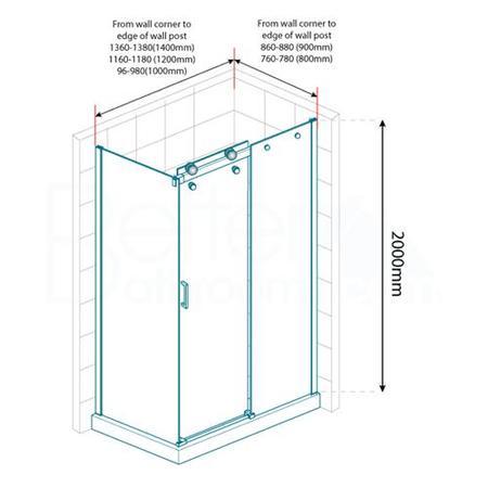 Sliding Shower Enclosure 1400 x 900mm  - 8mm Glass - Aquafloe Elite Range