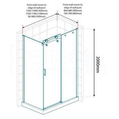 Sliding Shower Enclosure Right Hand 1400 x 900mm - 8mm Glass - Aquafloe Elite Range
