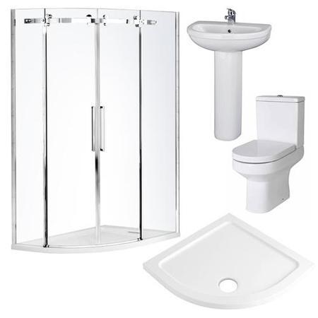 Aquafloe™ Elite ll 8mm 900 x 900 Frameless Sliding Door Quadrant Shower Enclosure w. Maine Toilet & Albury Basin Suite