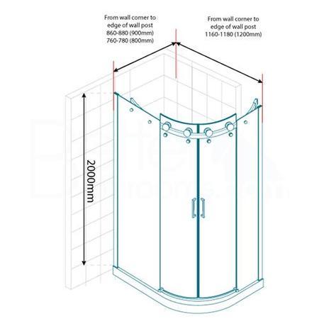 1200 x 800 Aquafloe Elite ll 8mm Left Hand Offset Quadrant Enclosure