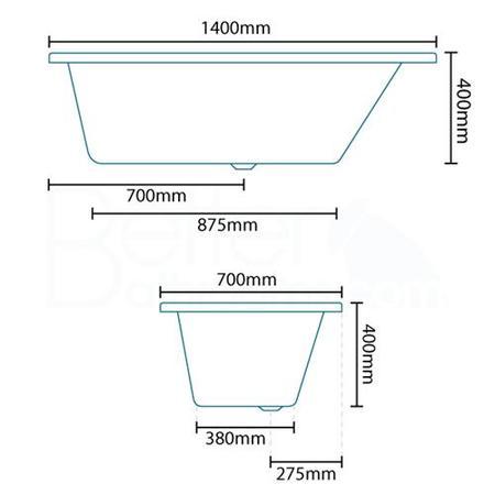 Tabor 1400 x 700 Shower Bath-Left hand bath