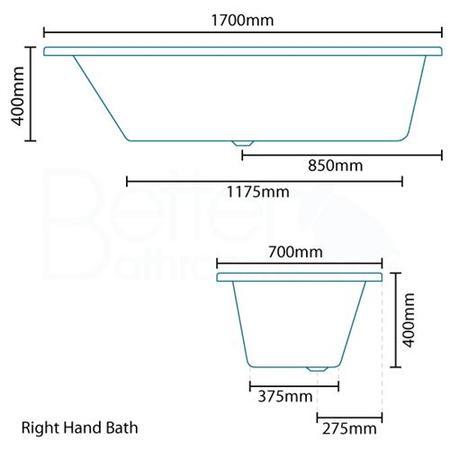 Tabor 1700 x 700 Shower Bath-Left Hand Bath with Single Screen