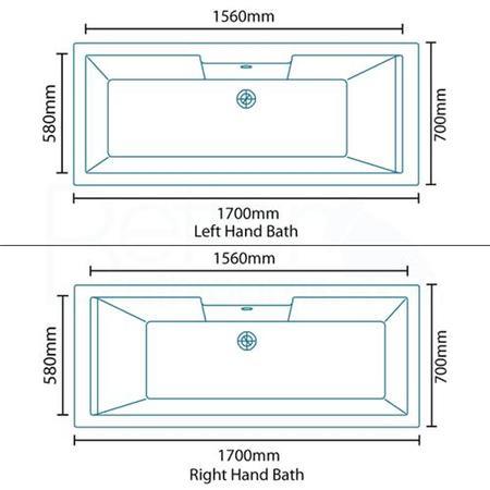 Tabor 1700 x 700 Airspa Bath-Single Bath Screen-Left hand bath