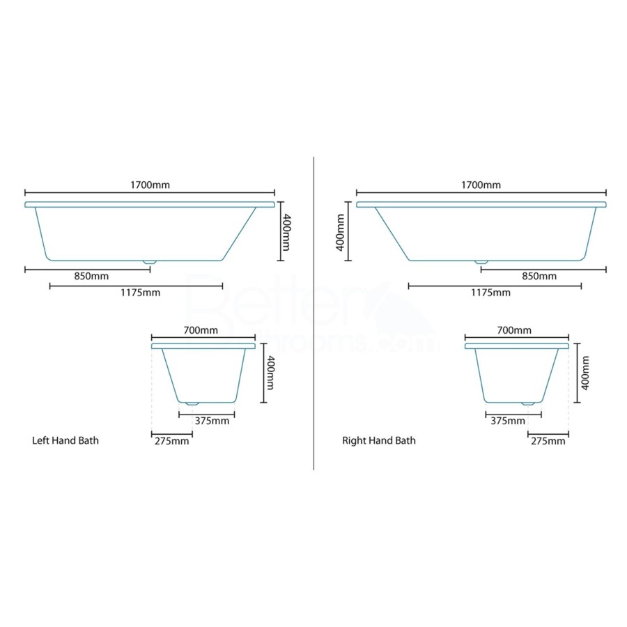 Tabor 1700 x 700 Airspa Bath-Single Bath Screen-Left hand bath
