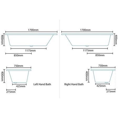 Tabor 1700 x 750 Deluxe Airspa Bath-Double Bath Screen-Right hand bath