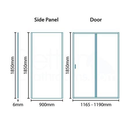 Sliding Door Shower Enclosure 1200 x 900mm - 6mm Glass - Aquafloe Range