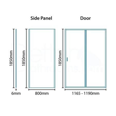 Sliding Shower Enclosure 1200 x 800mm - 6mm Glass - Aquafloe Range
