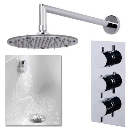 S9 Triple Valve with Rotondo Shower Head, Wall Arm, Filler & Overflow 