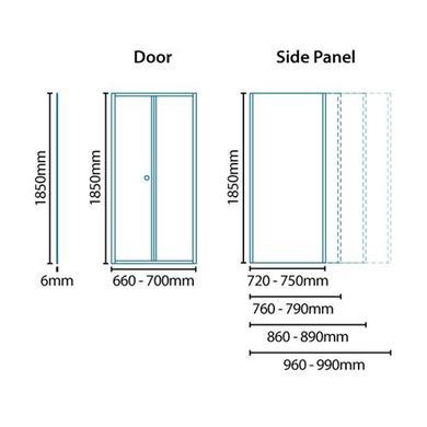 Bi Fold Door Enclosure 700mm x 900mm - 6mm Glass