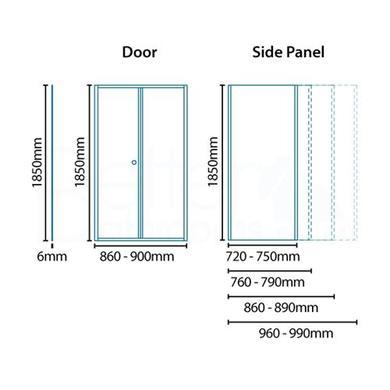 Bi Fold Door Enclosure 900mm with Side Panel 1000mm - 6mm Glass - Aquafloe Range