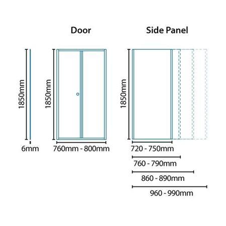 Bi-Fold Door Enclosure 800mm with Side Panel 1000mm - 6mm Glass - Aquafloe Range