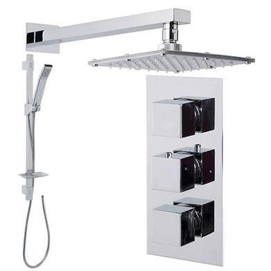 Quadro Slide Shower Rail Kit with Cube Triple Valve, 175mm Square Head & Wall Arm 
