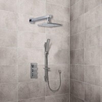 Quadro Slide Shower Rail Kit with Cube Triple Valve, 175mm Square Head & Wall Arm 