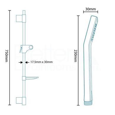 Quadro Slide Shower Rail Kit with Cube Triple Valve, 175mm Square Head & Wall Arm 