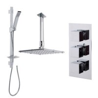 Quadro Slide Shower Rail Kit with Cube Triple Valve, 175mm Square Head & Ceiling Arm 