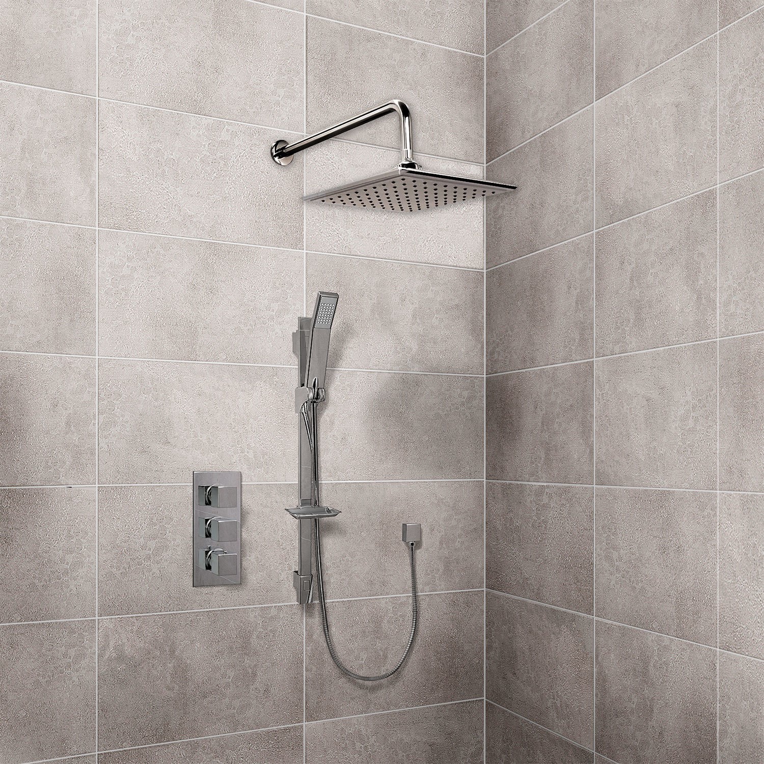 Square 20cm Rain Shower Head and Quadro Slide Rail Kit - Better Bathrooms