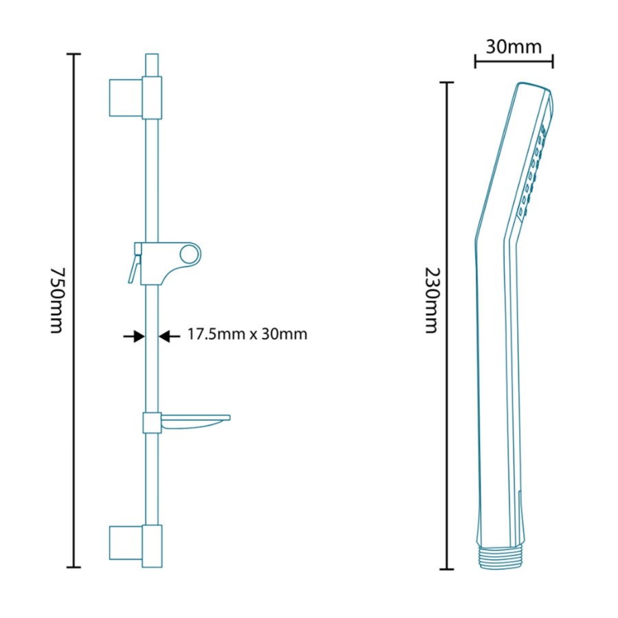 Square 20cm Rain Shower Head and Quadro Slide Rail Kit