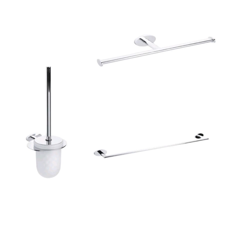 3 Piece Accessory Pack - Toilet Paper Holder Towel Rail & Toilet Brush & Holder- Polar Range