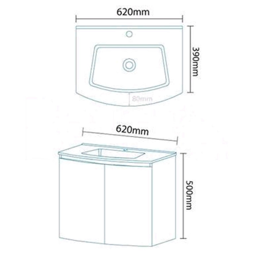 620mm Wall Hung Basin Vanity Unit - White Double Door - Voss&#153; Range