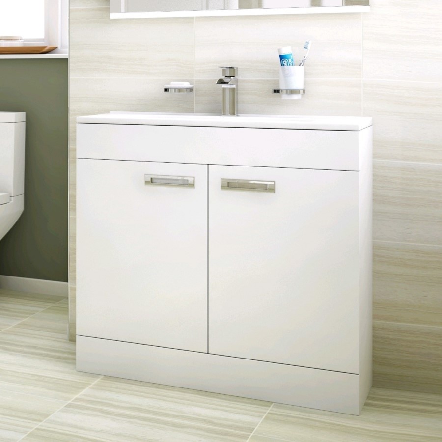 800mm Floorstanding Vanity Basin Unit - 2 Door - White - Aspen Compact Range