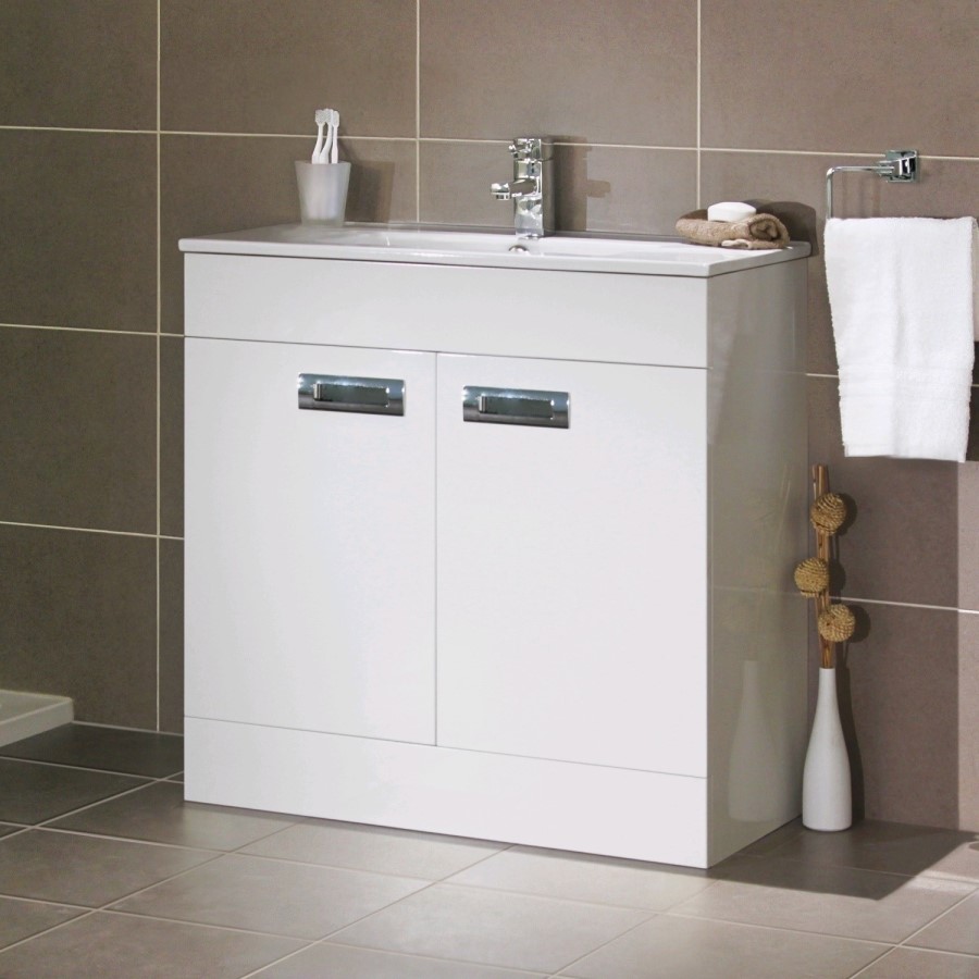 800mm Floorstanding Vanity Basin Unit - 2 Door - White - Aspen Compact Range