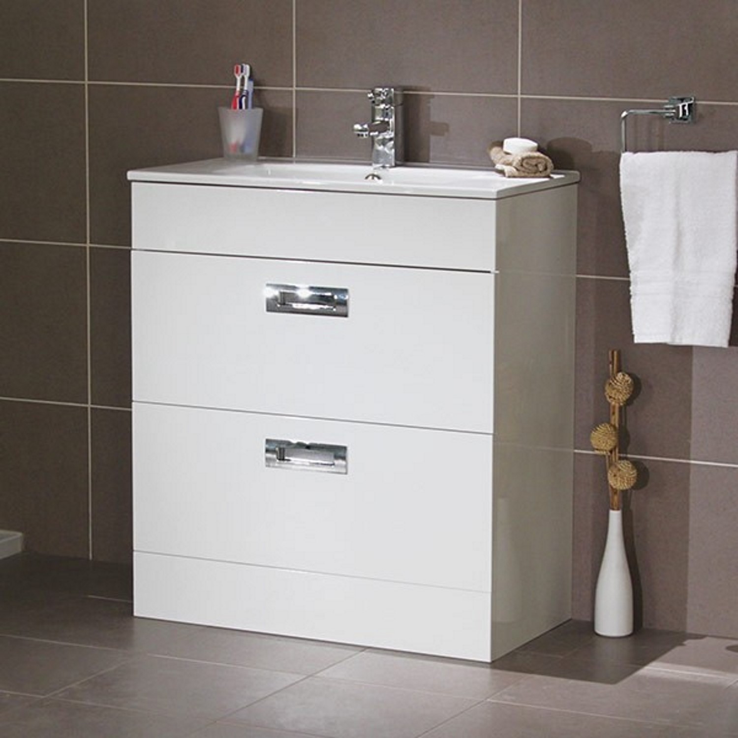 700mm Floor Standing Vanity Basin Unit White Double Drawer Aspen Range Better Bathrooms