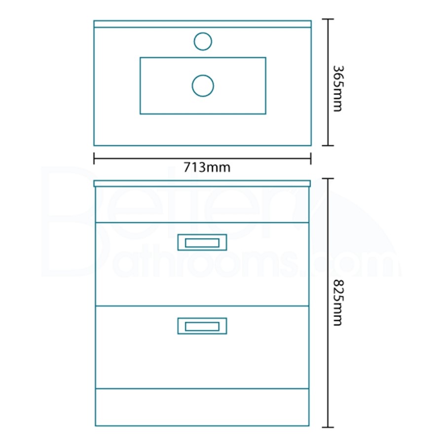 700mm Floor Standing Vanity Basin Unit - White Double Drawer - Aspen Range