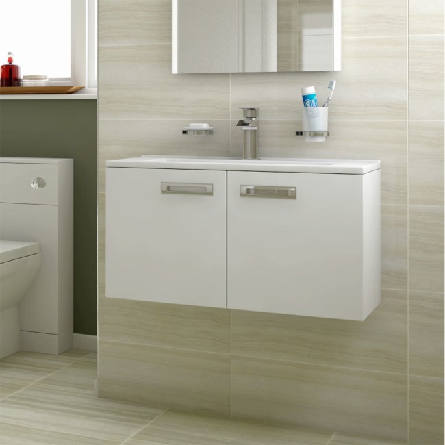 Aspen Compact 700mm Wall Hung Vanity Basin Unit 2 Door White - Better ...