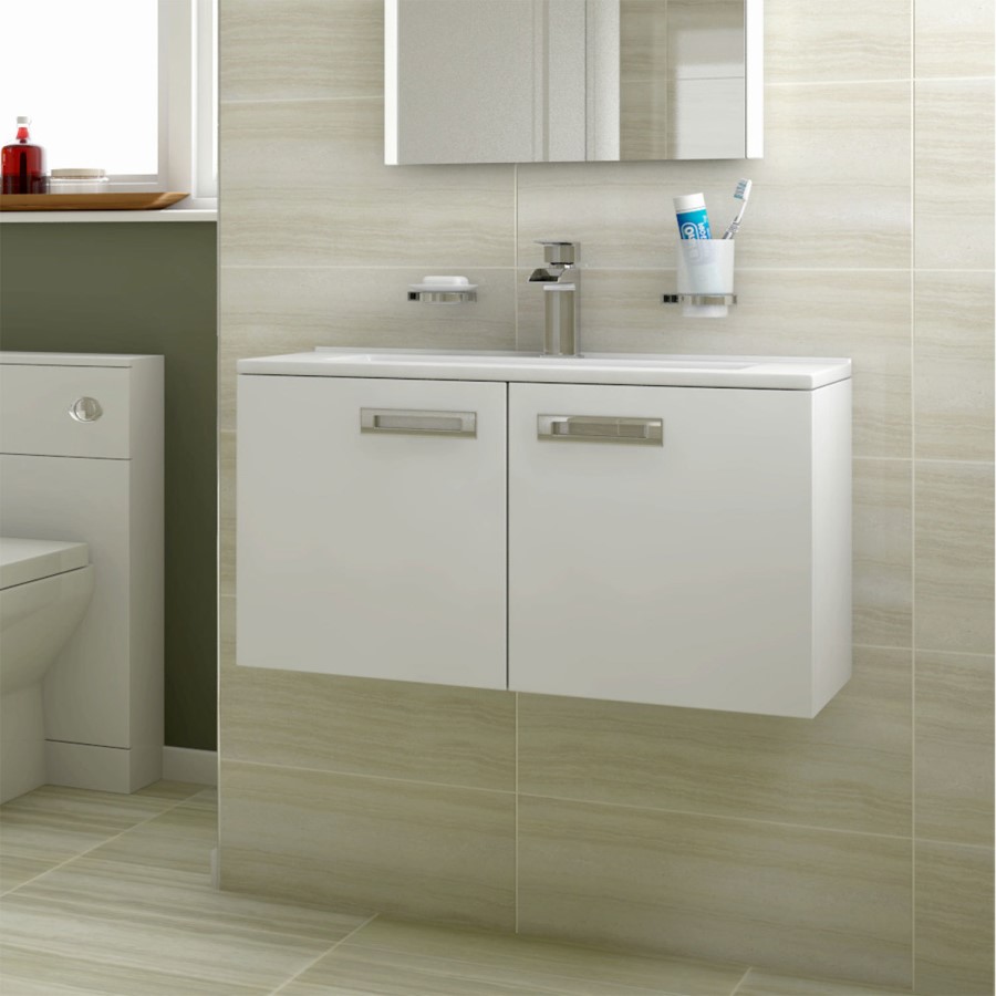 Aspen Compact 700mm Wall Hung Vanity Basin Unit 2 Door White