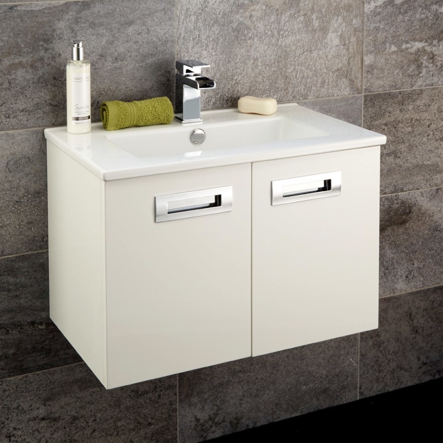600mm Wall Mounted Basin Vanity Unit - White Double Door - Aspen Range