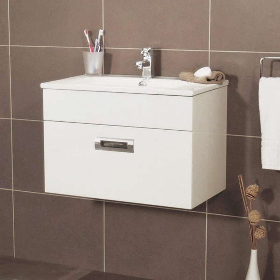 Aspen Compact 600mm White Wall Hung Vanity Basin Unit Single Drawer
