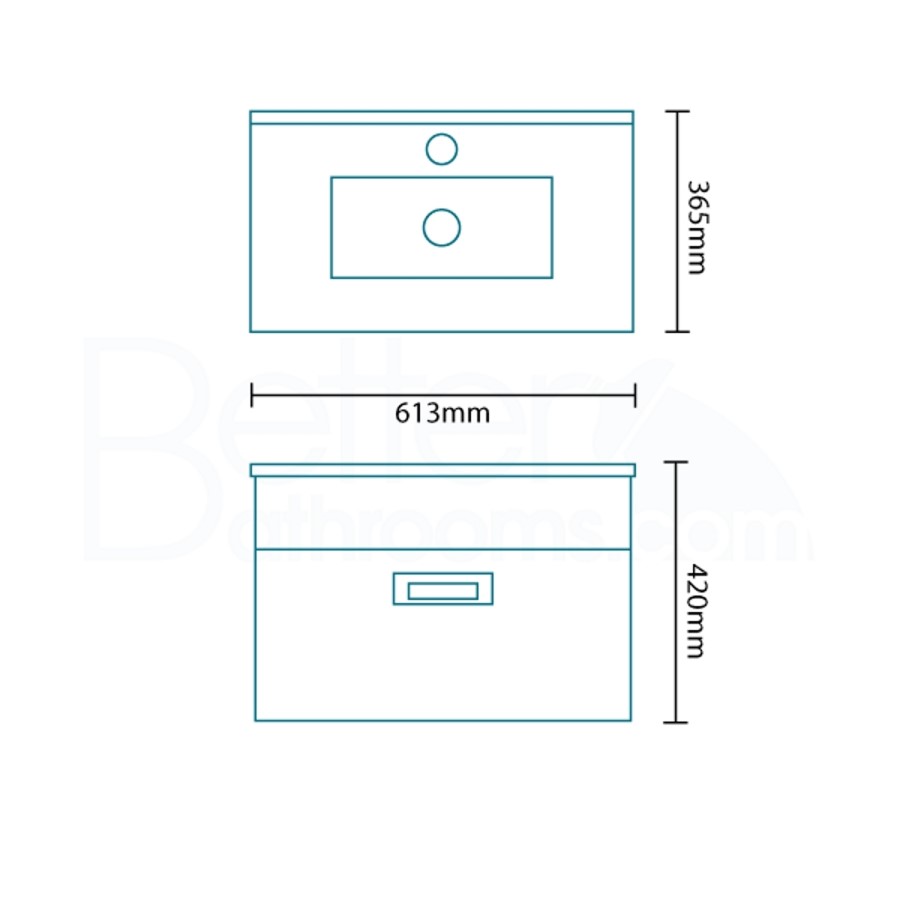 Aspen Compact 600mm White Wall Hung Vanity Basin Unit Single Drawer