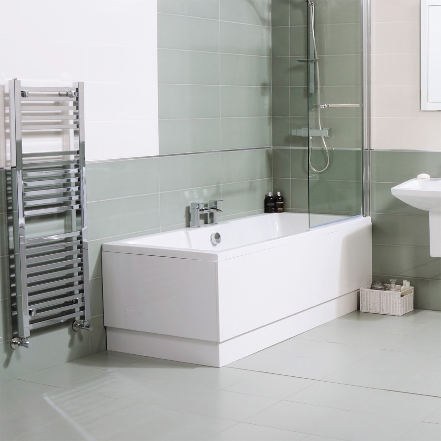 Tabor Left Hand Shower Bath with Double Screen and Towel Rail - L1500 x W700mm