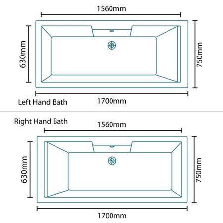 Tabor 1700 x 750 Deluxe Whirlpool Bath-No Bath Screen-Right hand bath