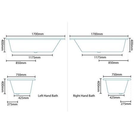 Tabor 1700 x 750 Deluxe Whirlpool Bath-No Bath Screen-Right hand bath