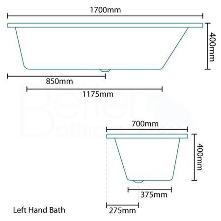 Tabor 1800 x 800 Shower Bath-Right Hand Bath with Double Screen 