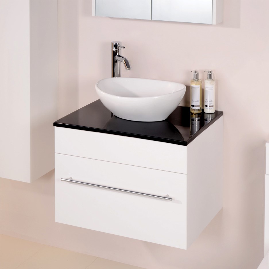 Aspen 600mm Wall Hung Vanity Unit & Basin Black Sparkle Single Drawer