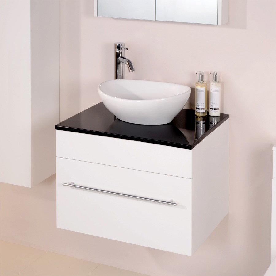 Aspen 600mm Wall Hung Vanity Unit & Basin Black Sparkle Single Drawer