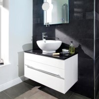 750mm Wall Hung Basin Vanity Set - Single Drawer Black Sparkle - Aspen Range